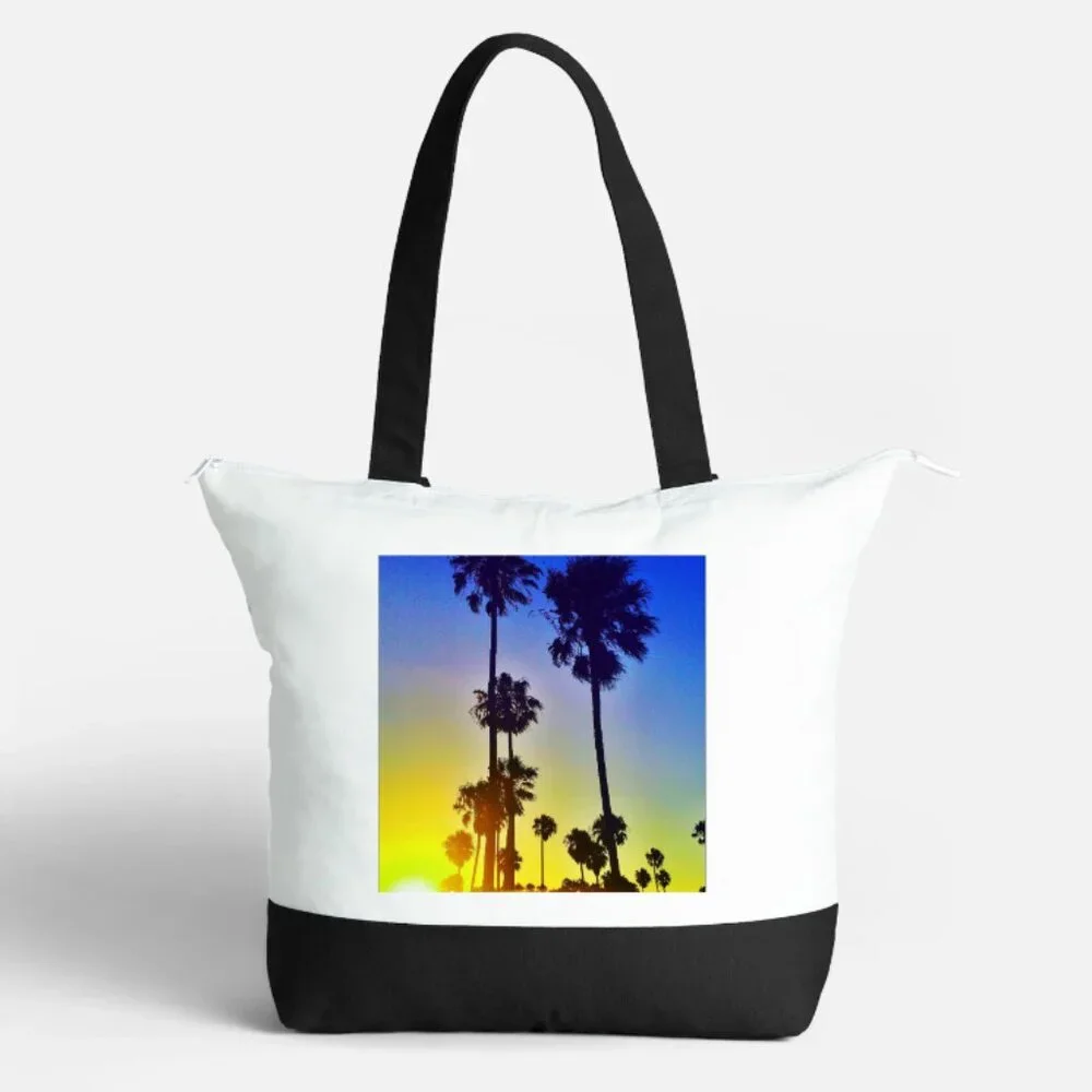 🌴NEW!Large Zip Cotton Tote Bag  "CaliforniaLover" my Art print. - Picture 3 of 6